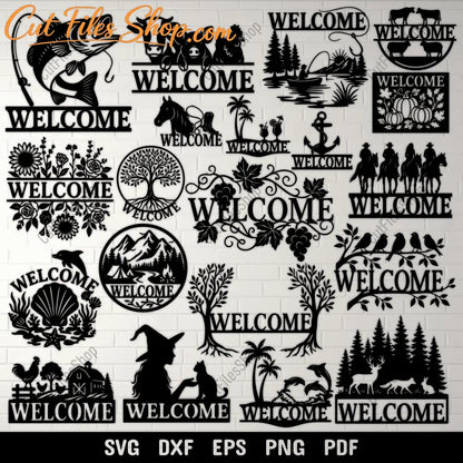 Welcome sign SVG DXF bundle for Cricut and Silhouette cutting