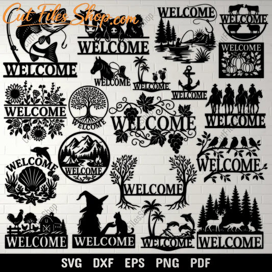 Welcome sign SVG DXF bundle for Cricut and Silhouette cutting