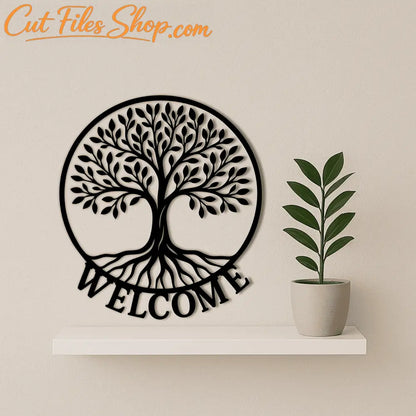 Welcome sign with Tree SVG CNC laser cutting file
