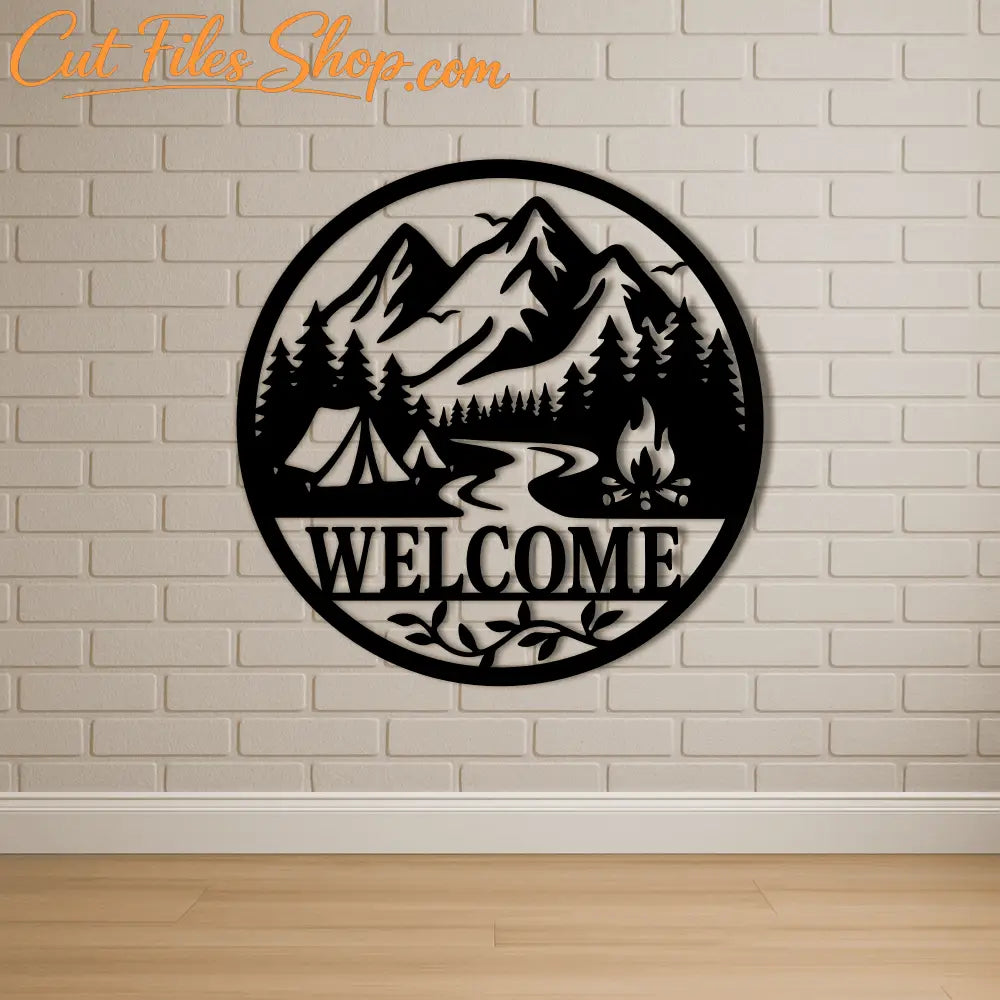 Camping welcome sign vector EPS for beach house décor