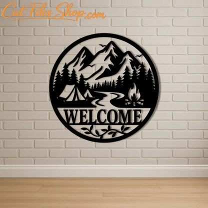 Camping welcome sign vector EPS for beach house décor