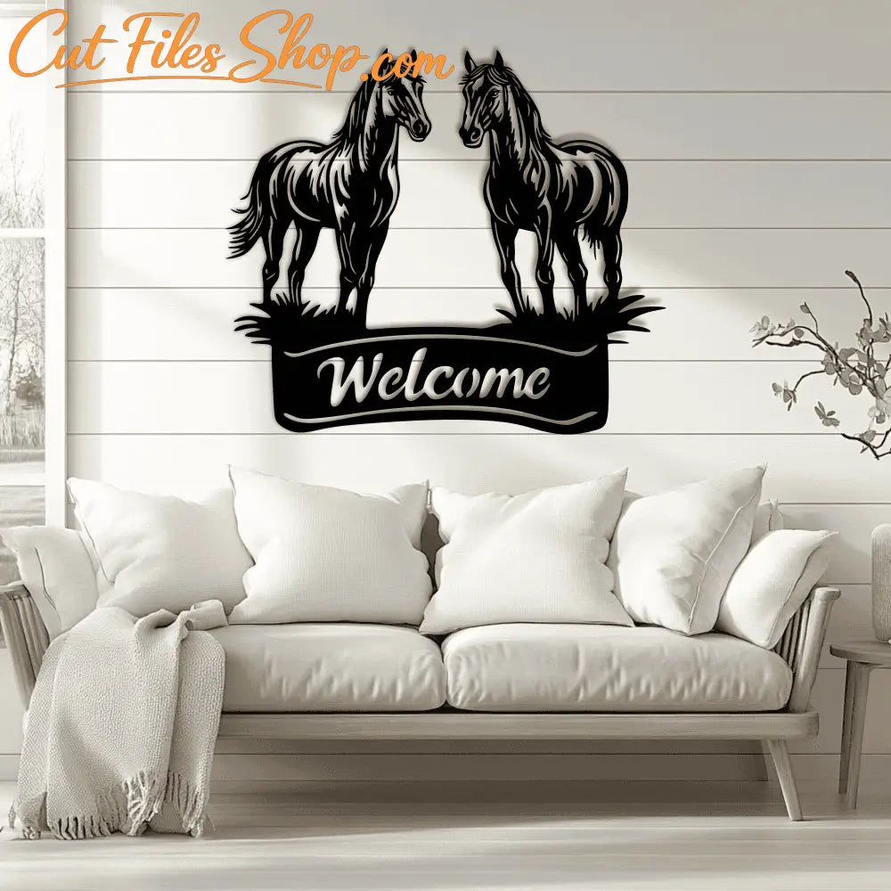 Horses Welcome DXF SVG for laser, CNC and plasma metal cutting