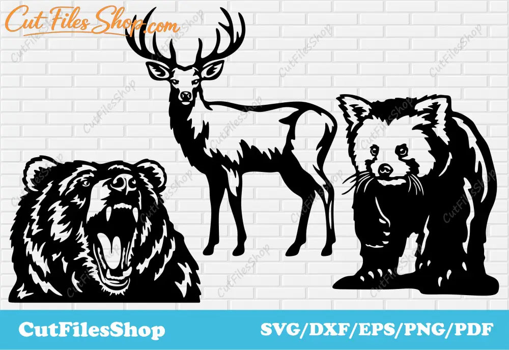 Wild Animals DXF cutting files, Bear svg dxf, Deer cut files for Cricut, Himalayan red panda svg, T-shirt print design, animals for t-shirt, wild animals for sublimation, animals plasma cnc files, animals art dxf, animals wall art, wildlife wall decor dxf, cricut art