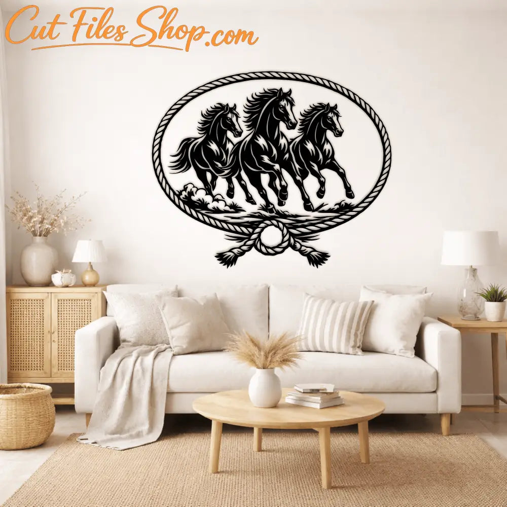 Running horses cnc plasma cut metal art