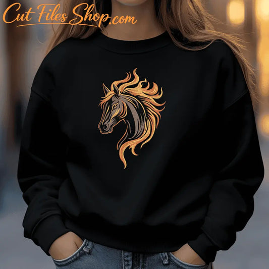 Horse with fire machine embroidery file