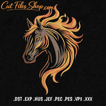 Embroidered wild horse with flames design
