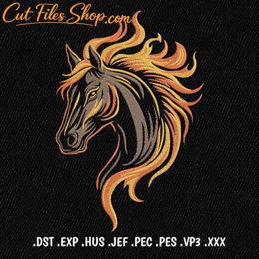 Embroidered wild horse with flames design