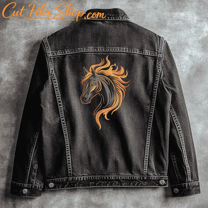Running horse with fire embroidery for clothing