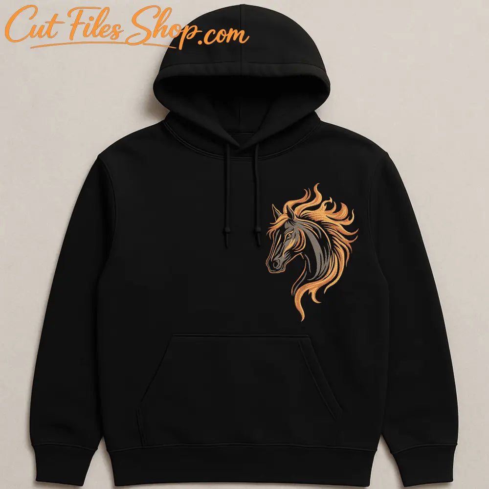 Bold horse and flame embroidery in DST format