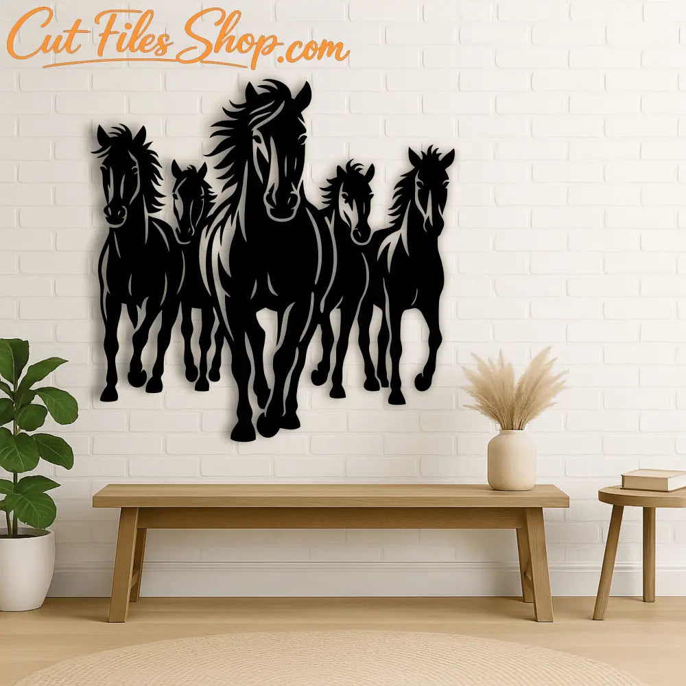 Galloping horses vector EPS for rustic wall décor