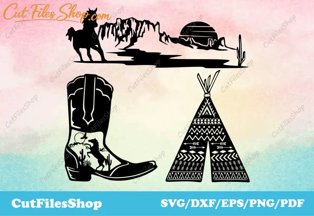 Wild west cutting files, SVGs for cutting machines, t-shirt bundles, designs bundles