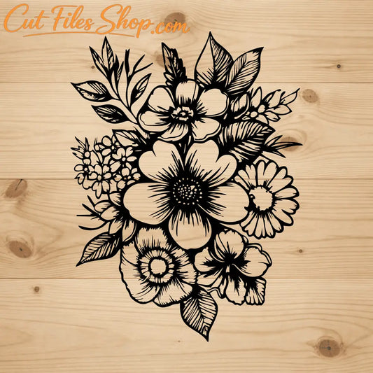 Wildflower bouquet SVG DXF EPS PNG PDF file for laser cutting and CNC plasma floral wall decor