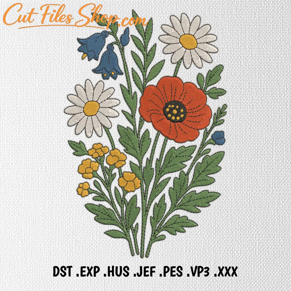 Wildflower embroidery design for spring projects