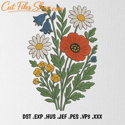 Wildflower embroidery design for spring projects