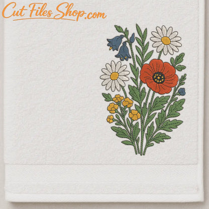 Wildflowers stitch file in JEF, DST, XXX formats