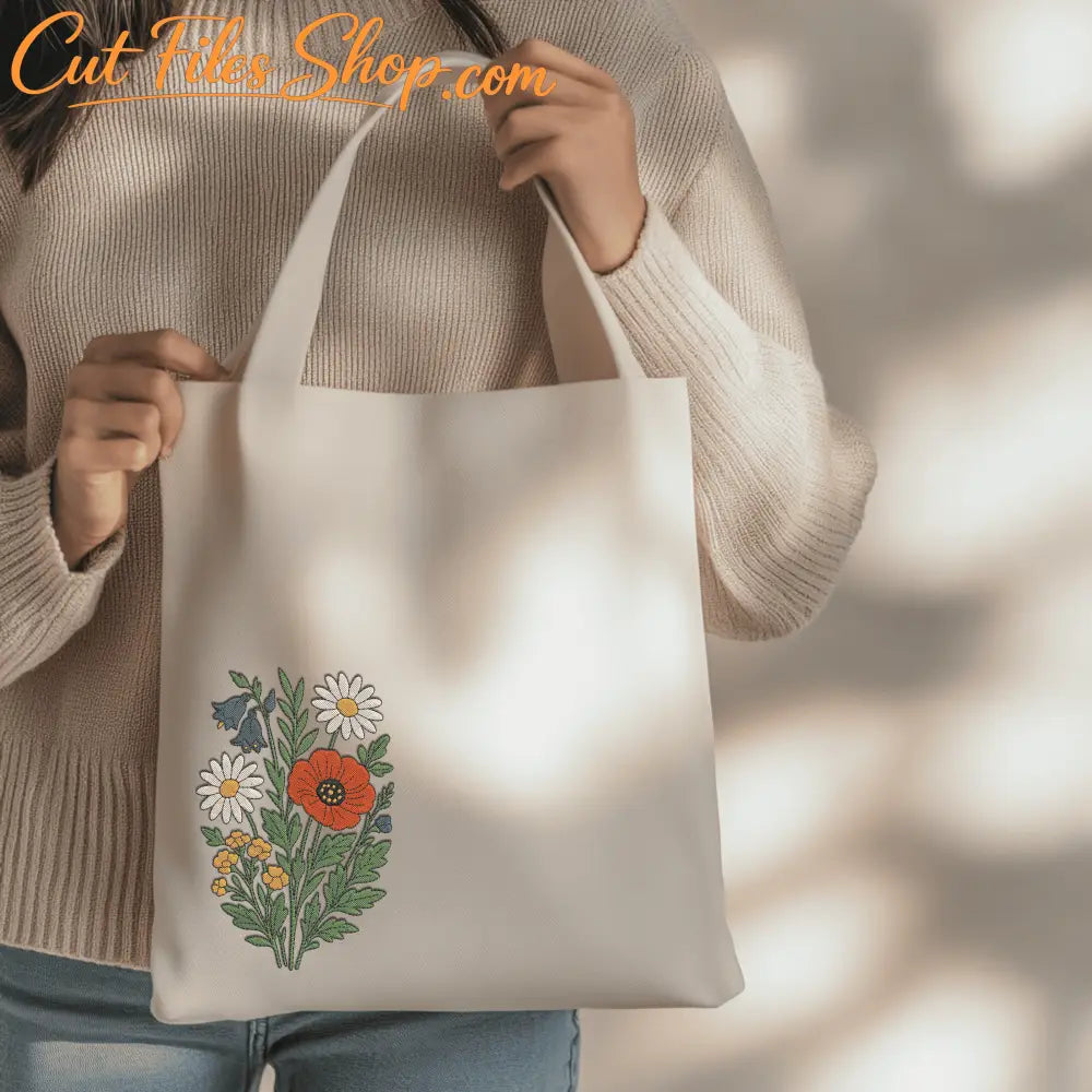 Floral embroidery file for tote bags and clothes