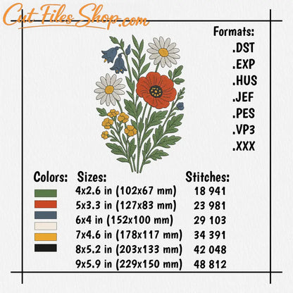 Flowing wildflower art for machine stitching
