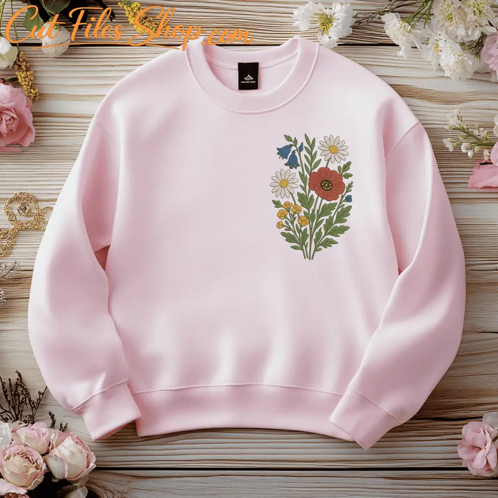 Embroidery design of blooming wildflowers