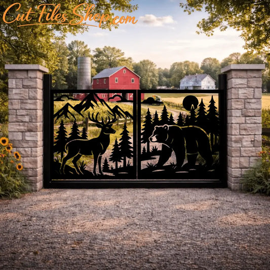 Bear Deer Wildlife square panels SVG PNG for CNC plasma and rustic wall decor