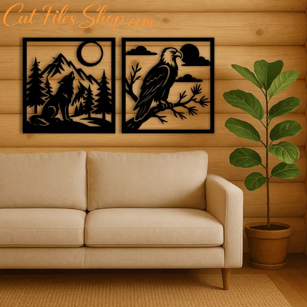 Wildlife mountain designs SVG DXF for laser cutting and CNC wall panels