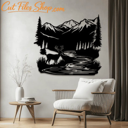 Deer & Mountains SVG, Wildlife Cutting Files for DIY Projects