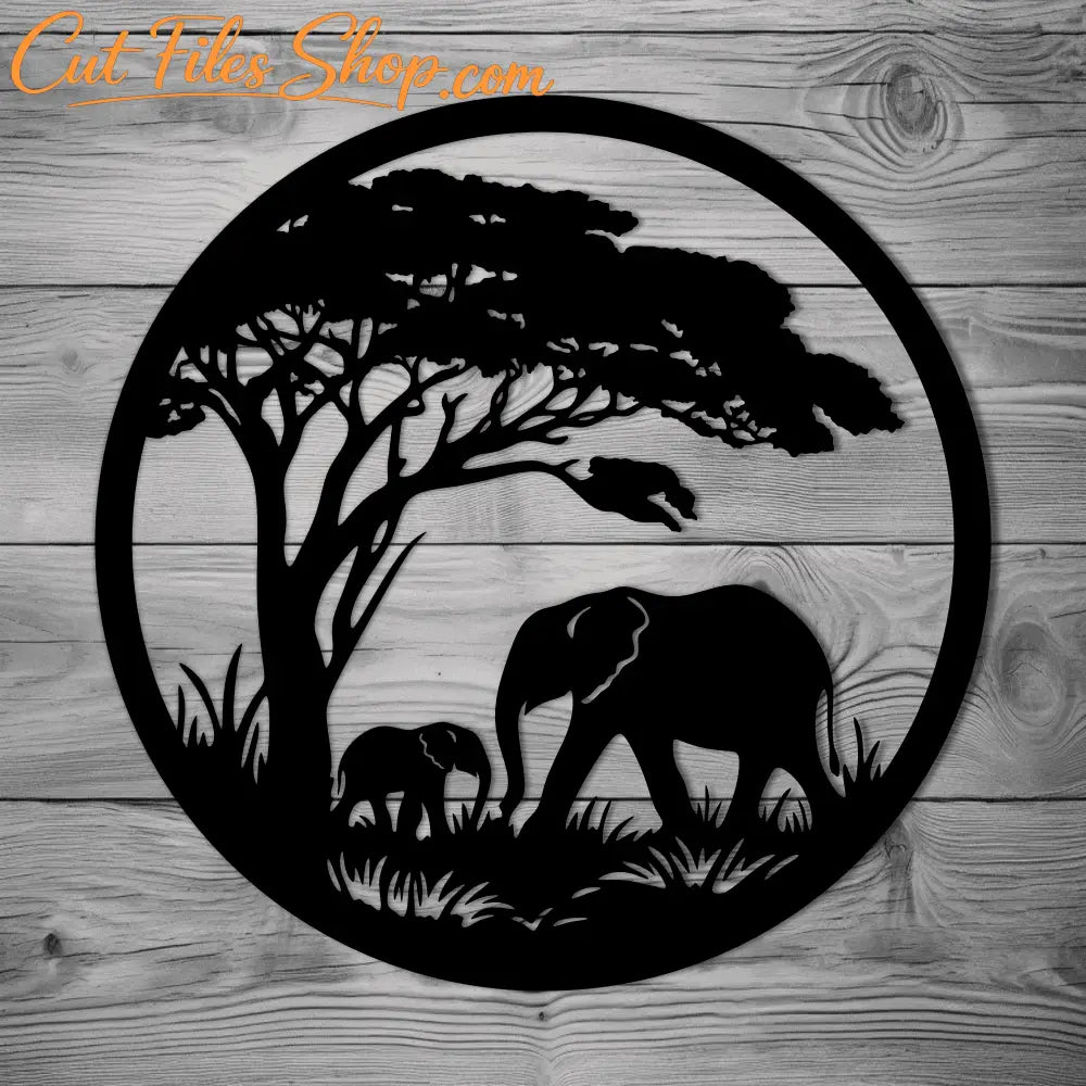 Elephant Scene Cut Files – DXF, SVG, PNG for DIY Projects