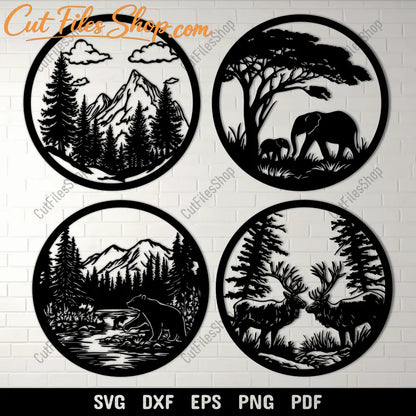 Wildlife Scene DXF for CNC, SVG for Cricut & Laser Cutting