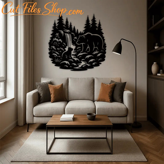Bear and wolf forest scene for laser engraving and CNC Metal decor