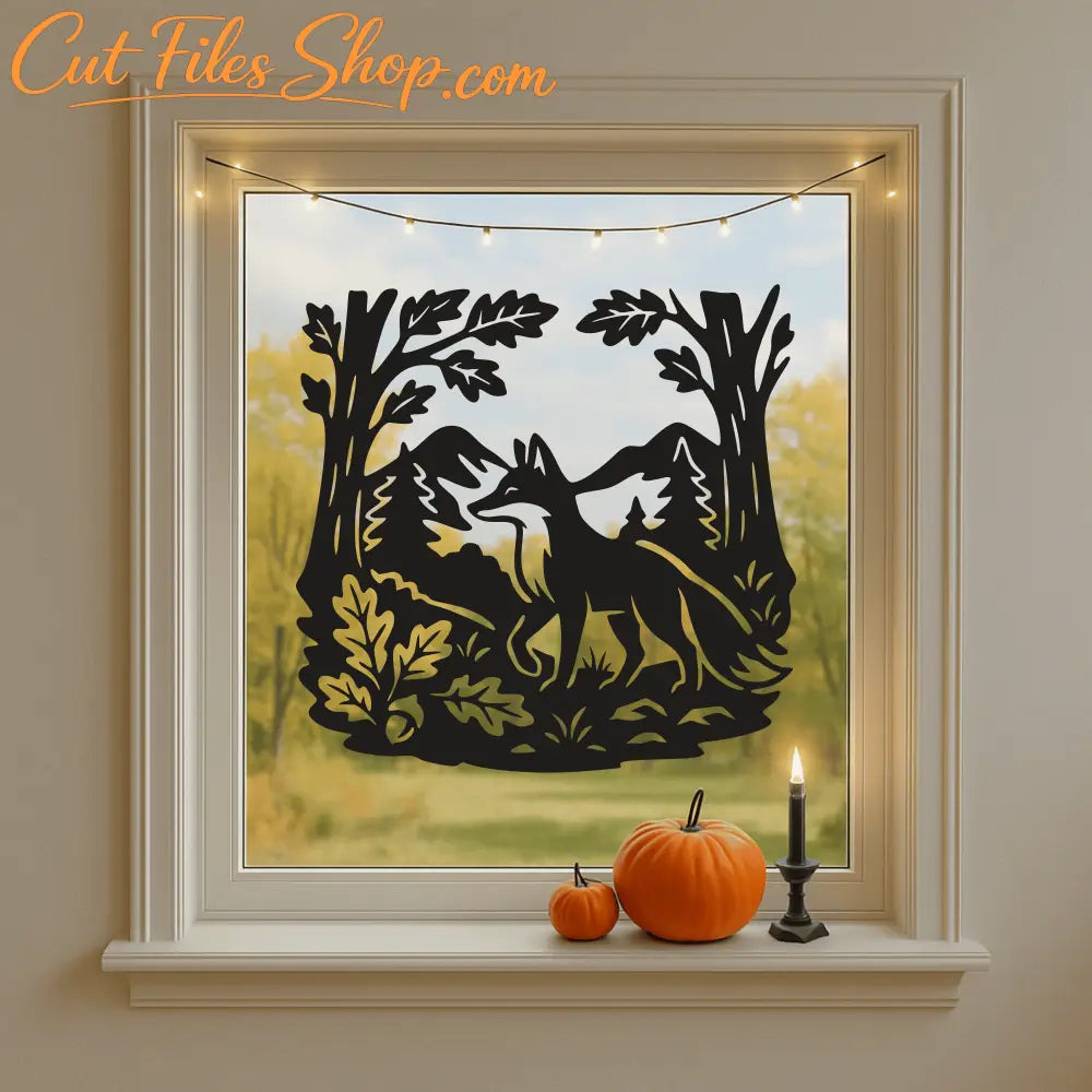 Fox in forest design SVG DXF for CNC art