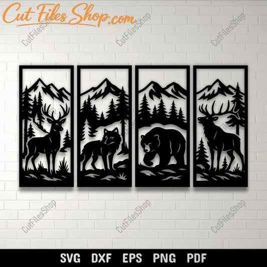 Wildlife forest panel bundle deer wolf bear designs for CNC laser cutting