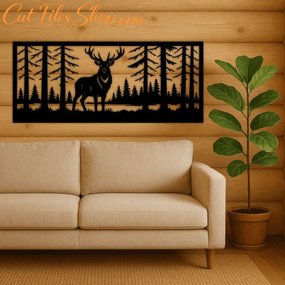 Deer mountain panel SVG DXF for rustic cabin décor