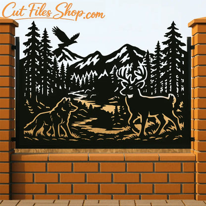 Railing Wolf and Deer landscape silhouette SVG for CNC laser cutting