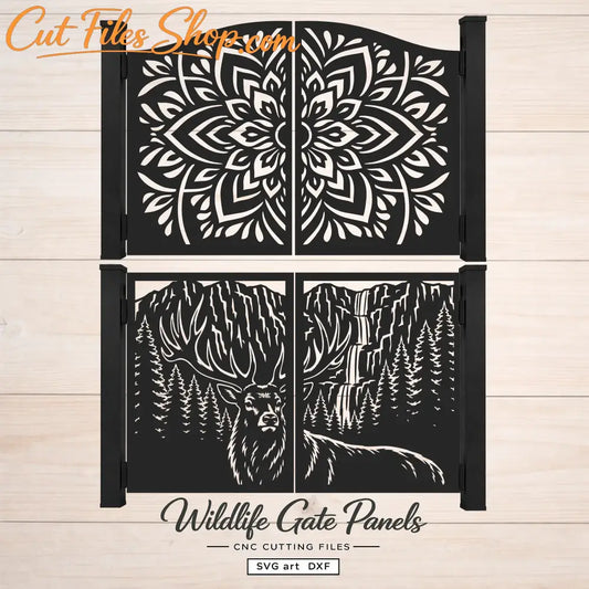 Wildlife elk mountain and mandala metal gate DXF SVG bundle for CNC plasma and laser cutting.