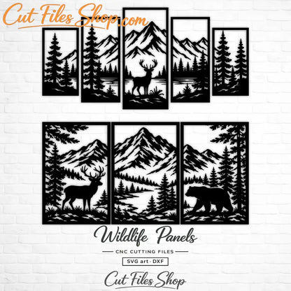 Deer and bear silhouette wall art for laser cutting and CNC routers.