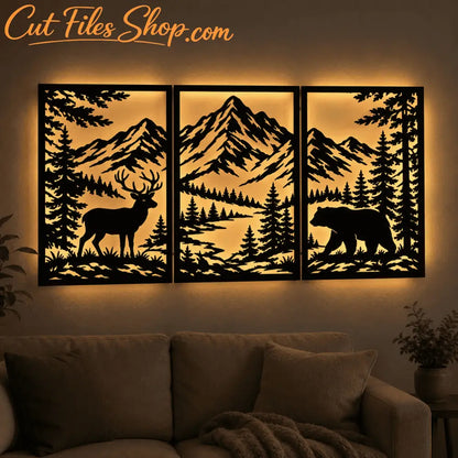 Forest mountain wall art laser cut files for Glowforge and Cricut.
