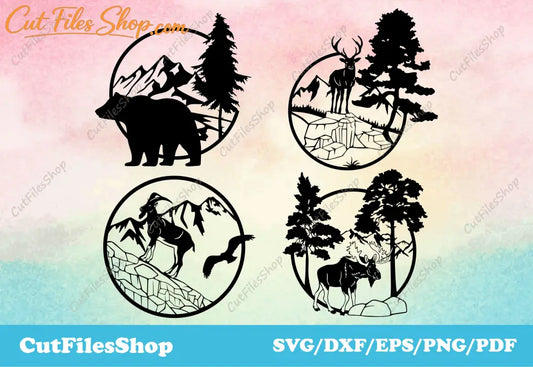DXF files For CNC Machines, Laser Cutting, Plasma Cutting, SVG files for cricut and Silhouette Cameo, T-shirt svg designs, dxf for plasma table, bear, deer, got, moose, dxf animals for plasma, wildlife dxf files, nature scene dxf for laser