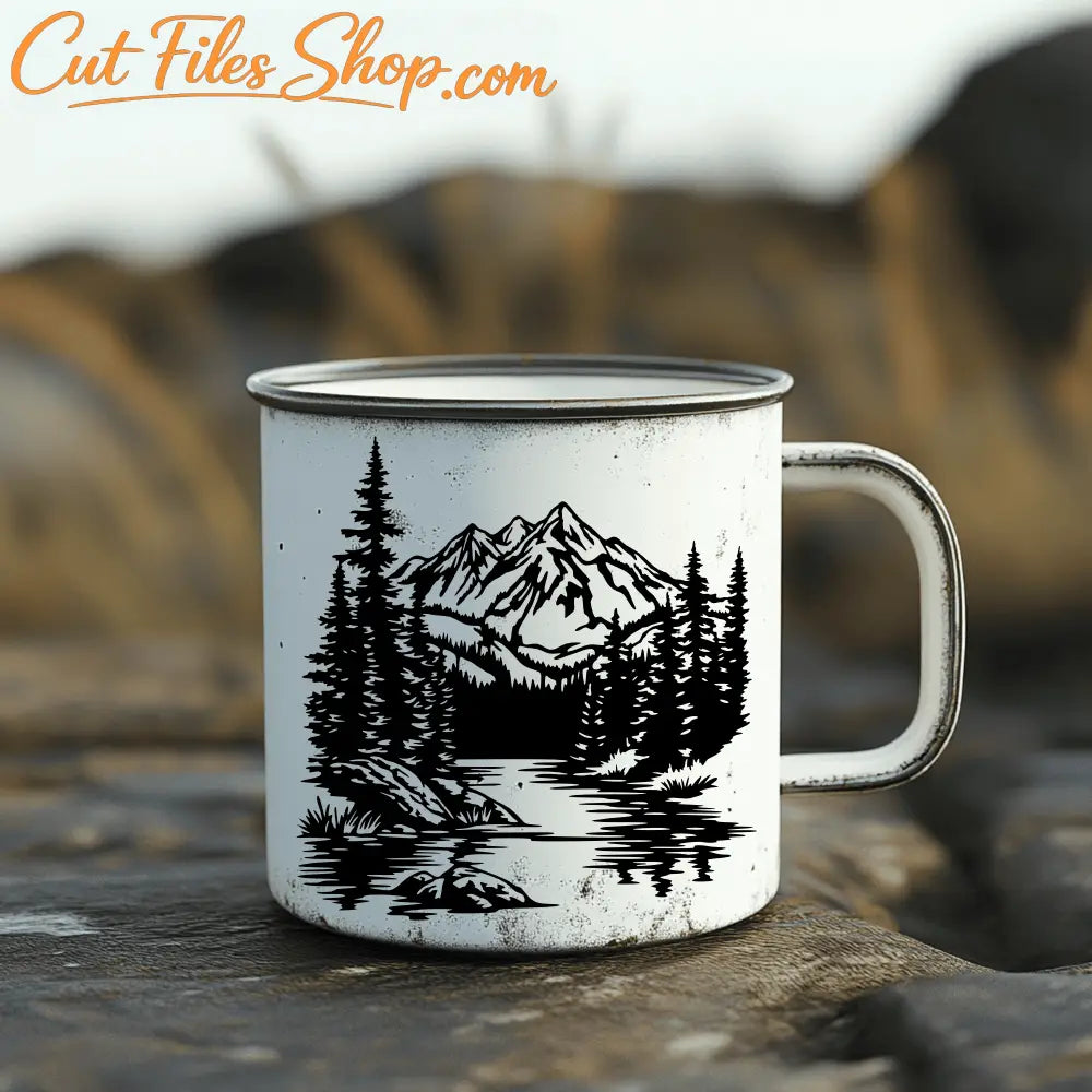 Mountains Scene DXF for CNC, Laser Cut Files, SVG for Cricut & DIY Mug design
