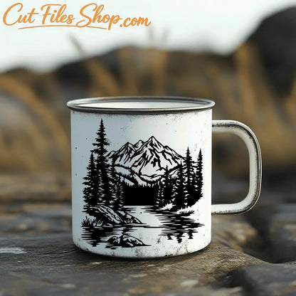 Mountains Scene DXF for CNC, Laser Cut Files, SVG for Cricut & DIY Mug design