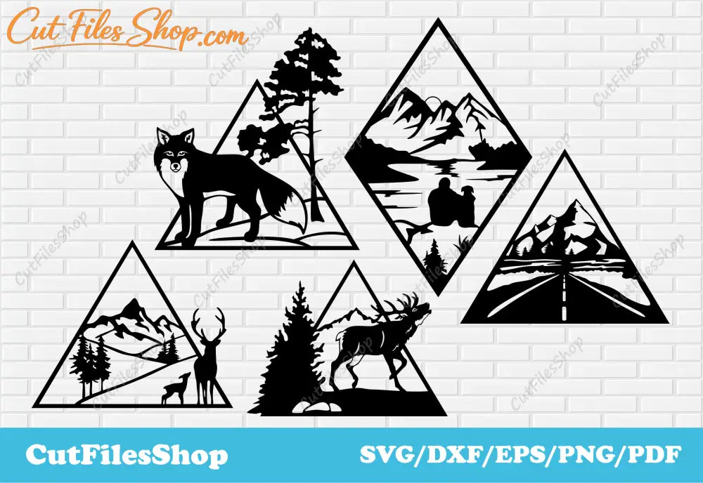 Wildlife scenes dxf for plasma, triangle decor dxf, metal cut wall art, svg for cricut, cnc files for wood, free decor dxf, free dxf files for laser, cutting files, cut files shop
