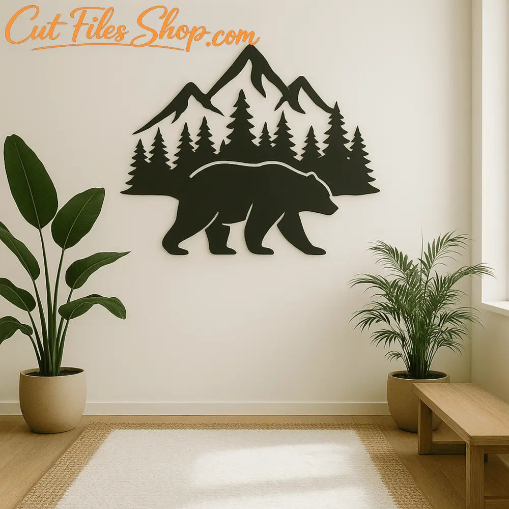 Bear and mountain vector EPS for rustic wall art crafts