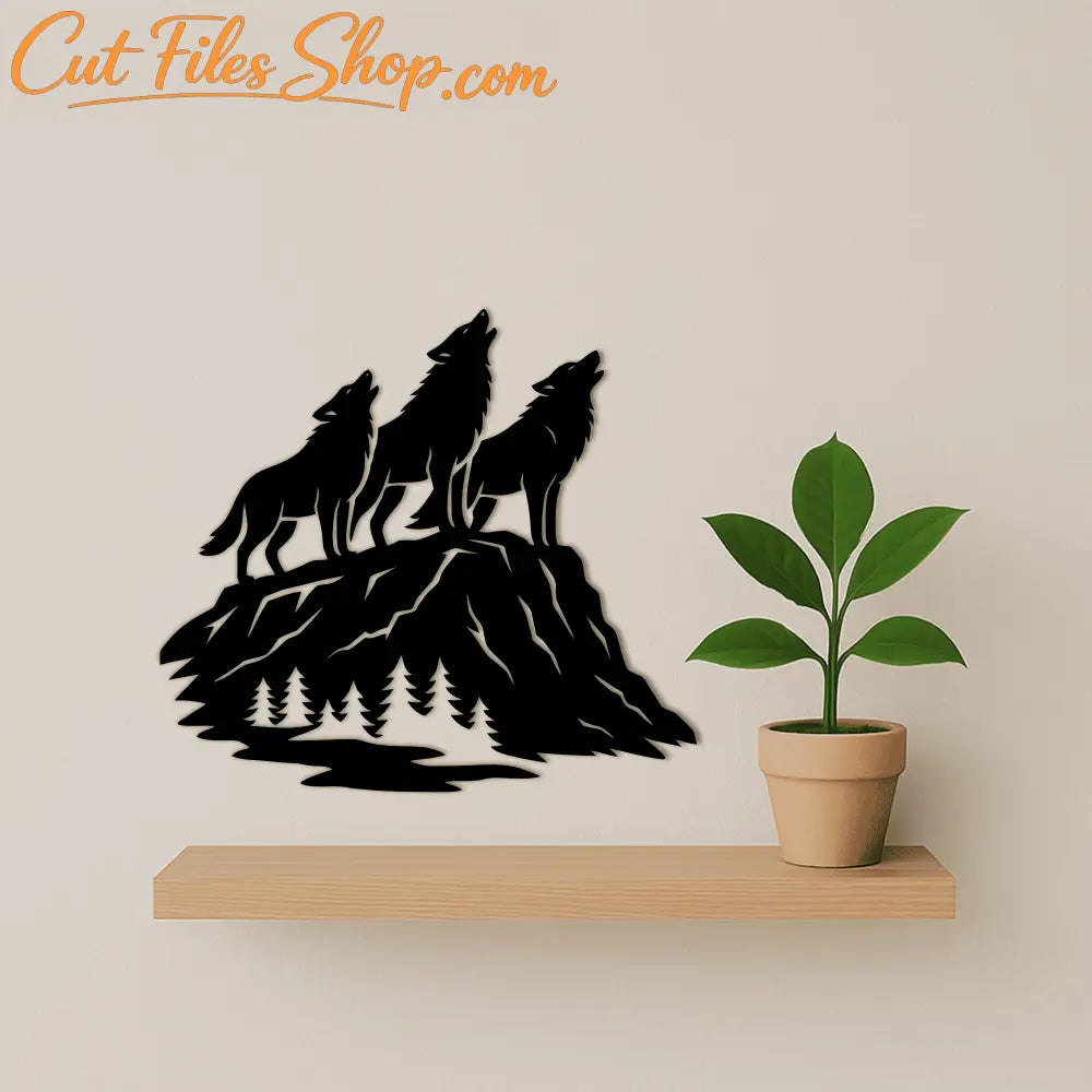 Howling wolf DXF template for outdoor-themed crafts and gifts