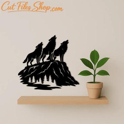 Howling wolf DXF template for outdoor-themed crafts and gifts