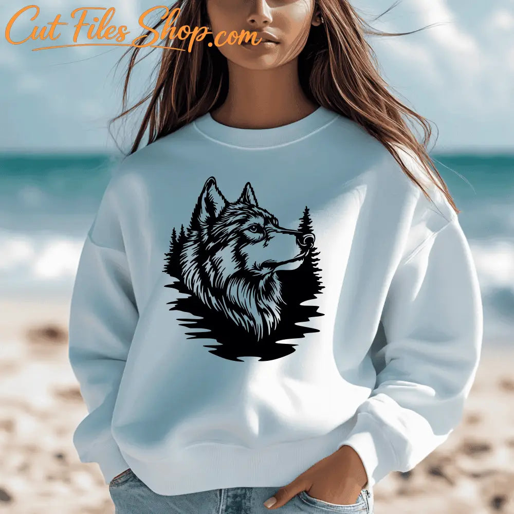 Wildlife Wolf SVG Cut Files, CNC-Ready DXF, Sublimation Design, DIY Sweatshirt Art
