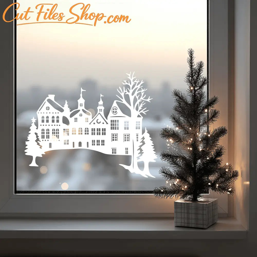 Winter Village SVG & DXF for Cricut, CNC, and Window Decals