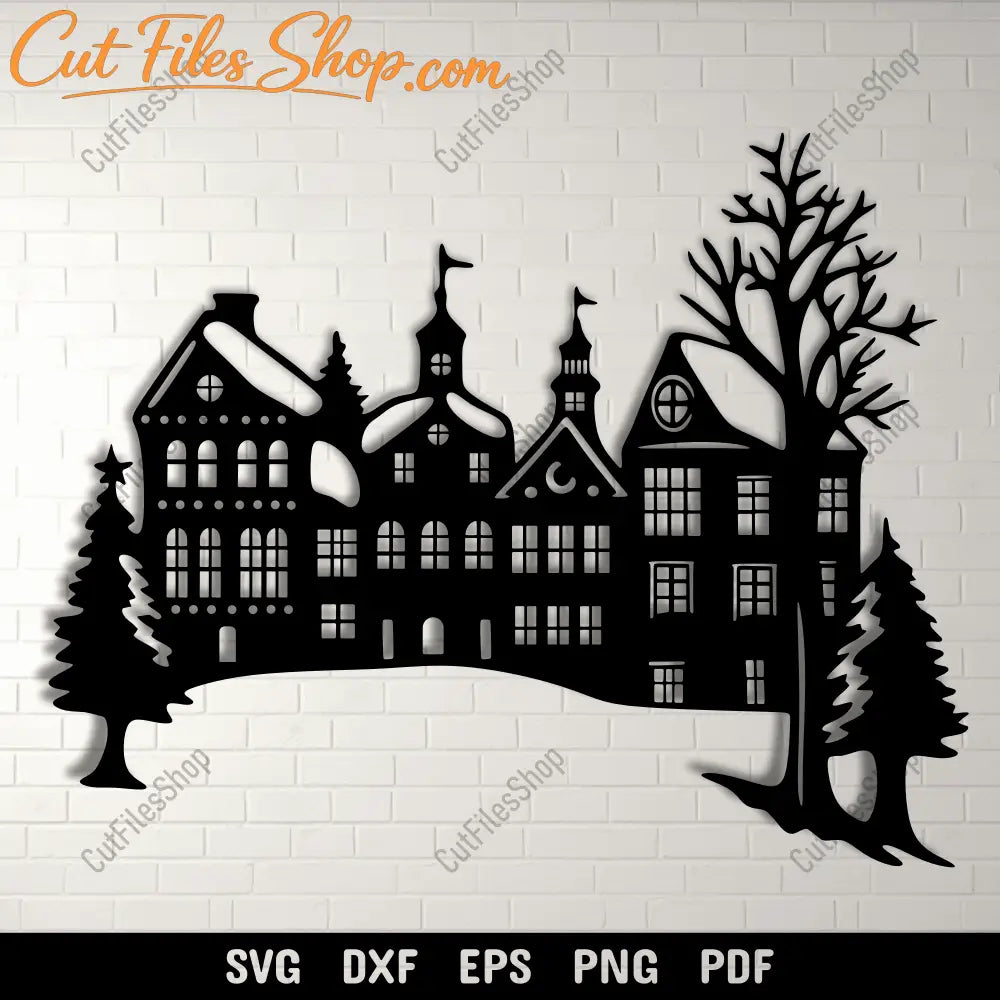 Preview of Winter Village SVG for Cricut & Vinyl Cutting Projects