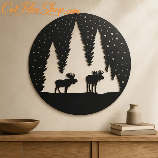 Moose winter forest DXF digital cut file