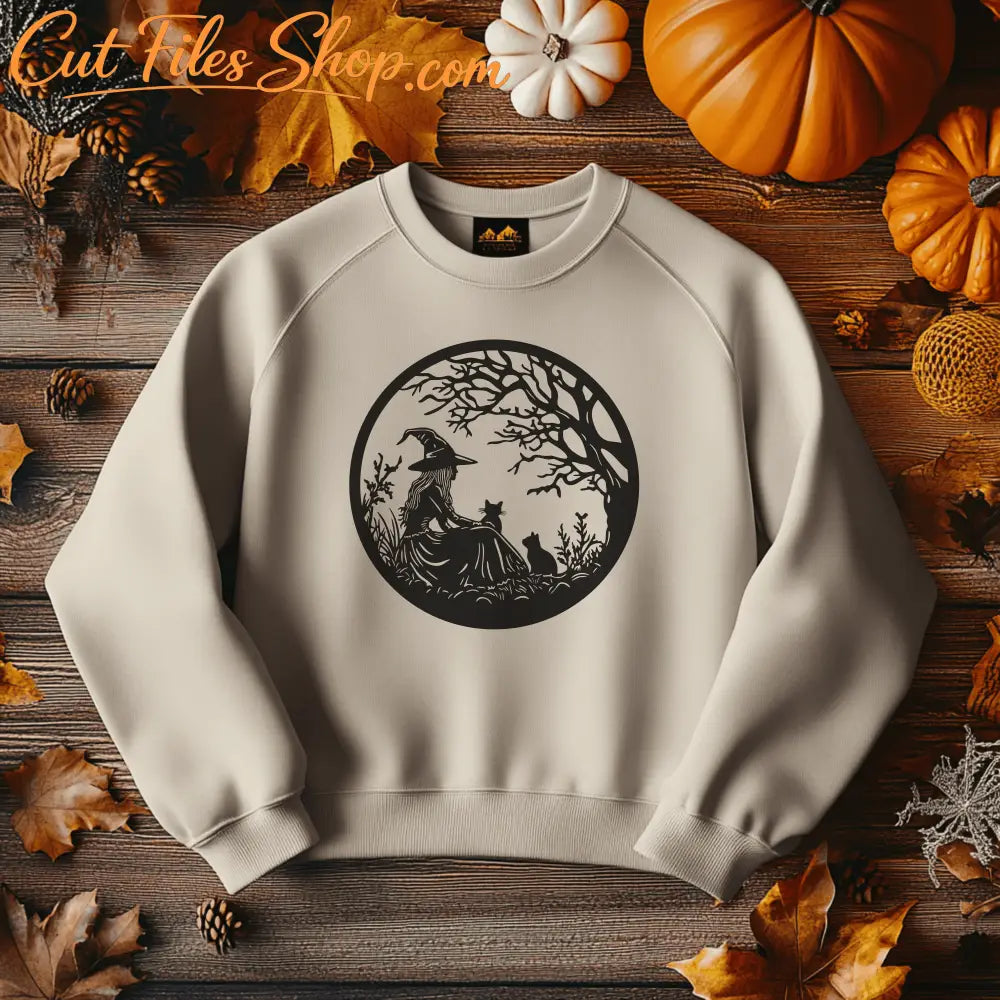 Trendy Witch and Cats Cut Files, SVG for Cricut & Silhouette, DXF for CNC, DIY T-Shirt Design