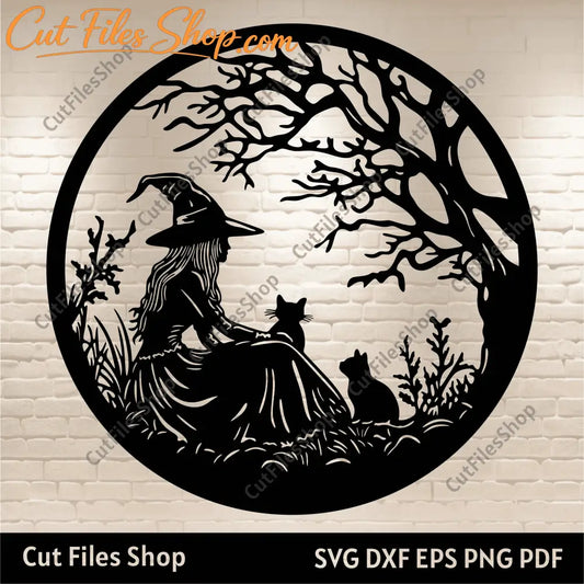 Witch and Cats SVG Files, Trendy Cut Files for Cricut & Silhouette, DXF for CNC, DIY T-Shirt Design