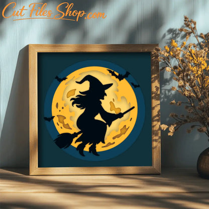 Halloween moon scene layered witch silhouette cutting file for Cricut