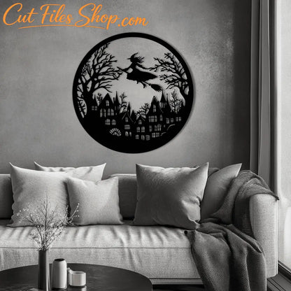 Witch Stirring Pot SVG, CNC Metal DXF, Flying Witch Cut Files for Cricut & Silhouette, Sublimation Halloween Design, DIY Halloween decor, Cut files shop